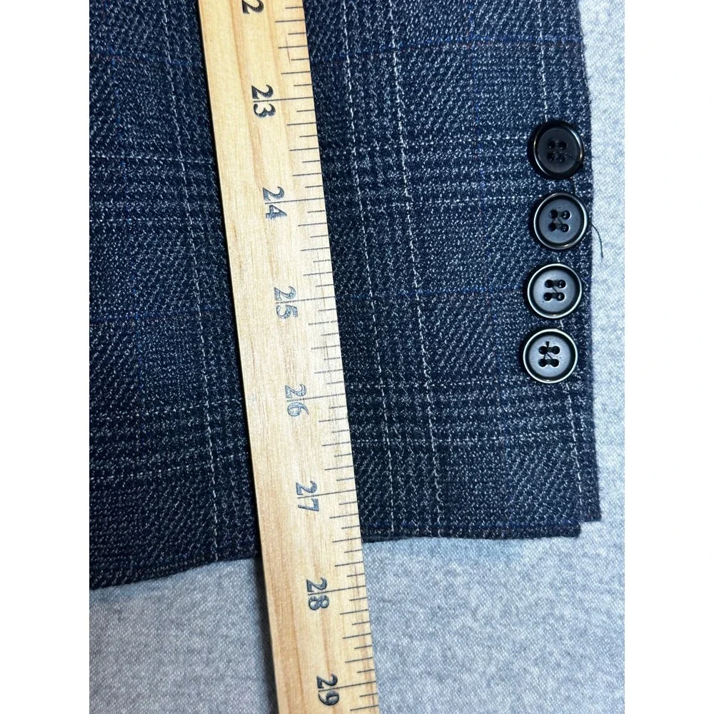 Glen Plaid Soft Blazer Mens 50 Gray Blue One Button Sport Coat Jacket